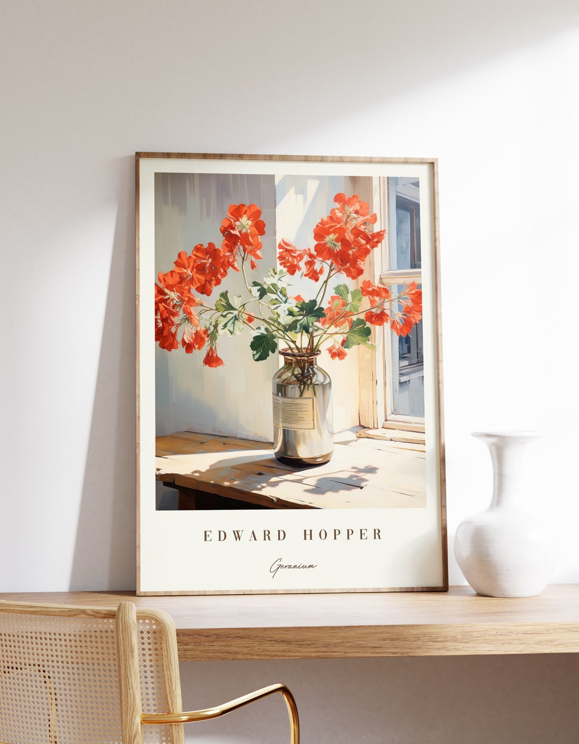 Edward Hopper Geranium Red Flowers Glass Jar Sunlit Windowsill Poster