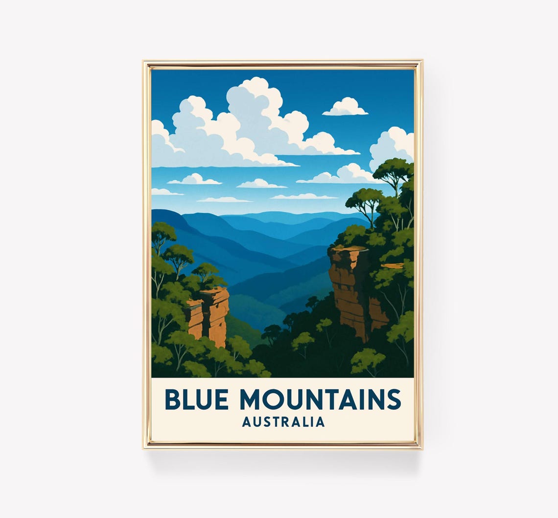 Blue Mountains Australia Vintage Eucalyptus Forest Cliffs Poster