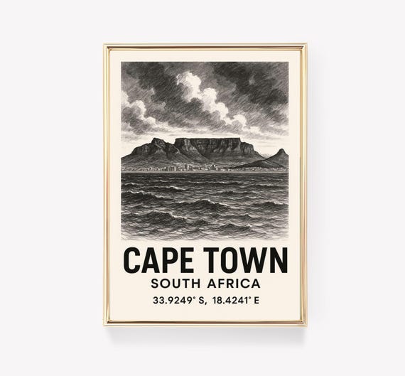 Cape Town Travel Poster South Africa Wall Art Print Vintage Canvas Decor Gift