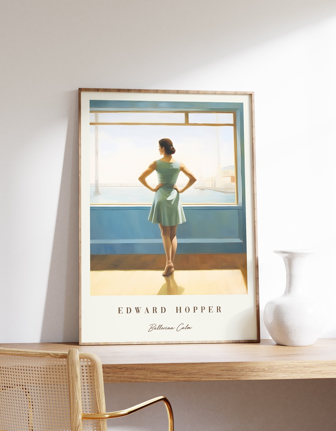 Edward Hopper Ballerina Calm Woman Mint Dress Ocean Window Poster