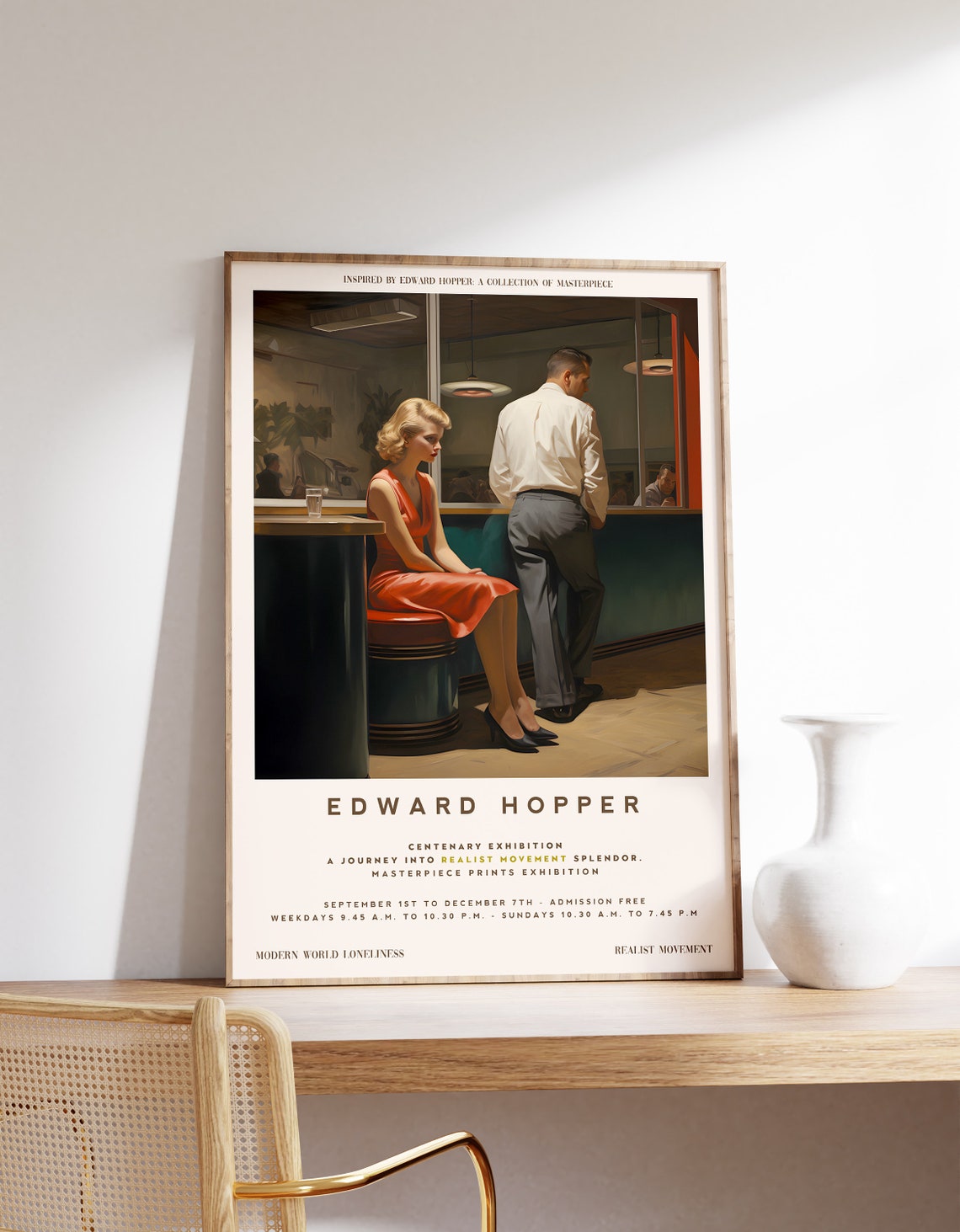 Edward Hopper Centenary Exhibition Diner Realism Scene Poster