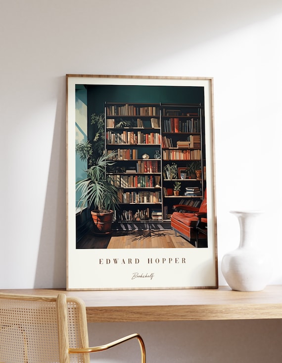 Edward Hopper Bookshelf Library Painting Mid Century Book Lover Poster