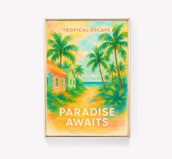 Nassau Travel Poster The Bahamas Wall Art Vintage Print Tropical Decor Gift