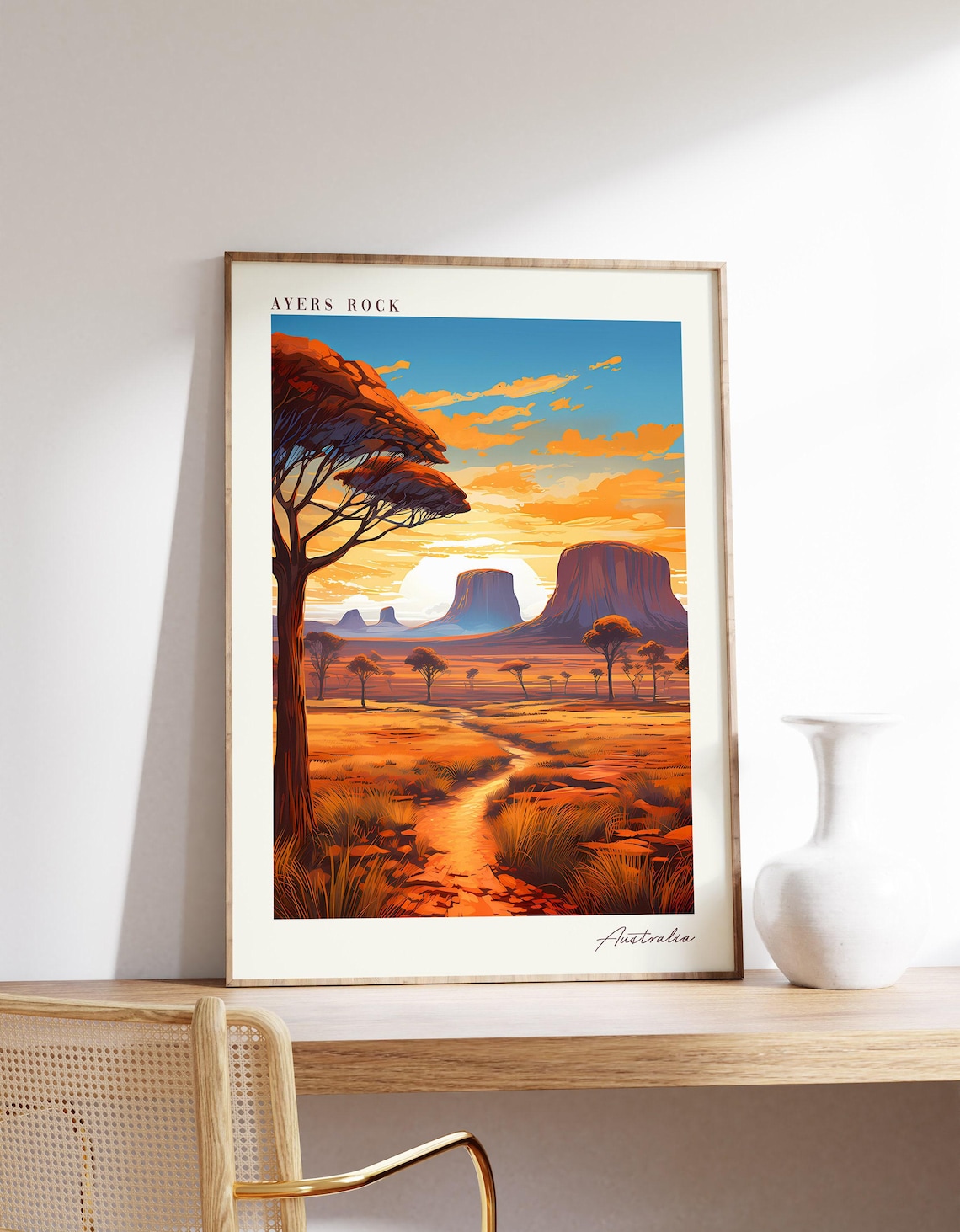 Ayers Rock Travel Poster, Australia Decor