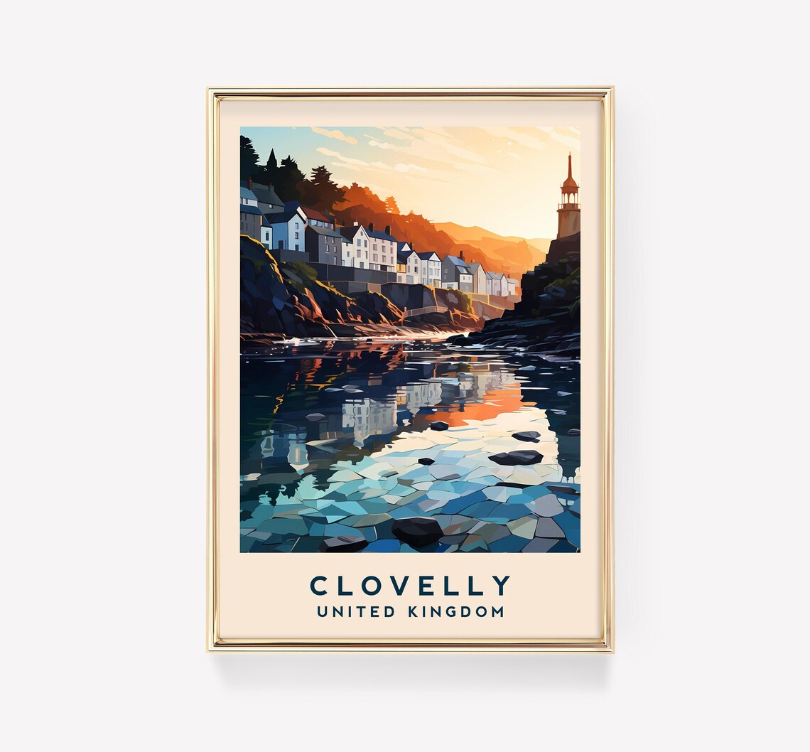 Clovelly Vintage Travel Poster, United Kingdom