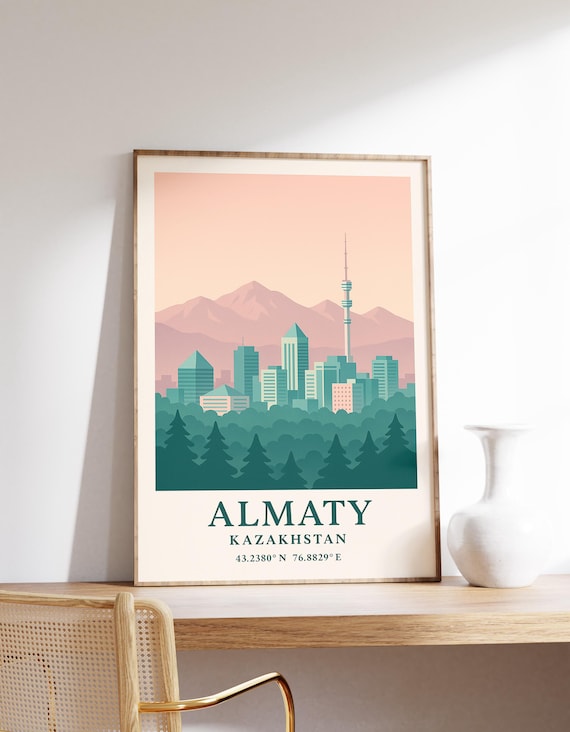Almaty City Travel Poster, Tien Shan Mountains