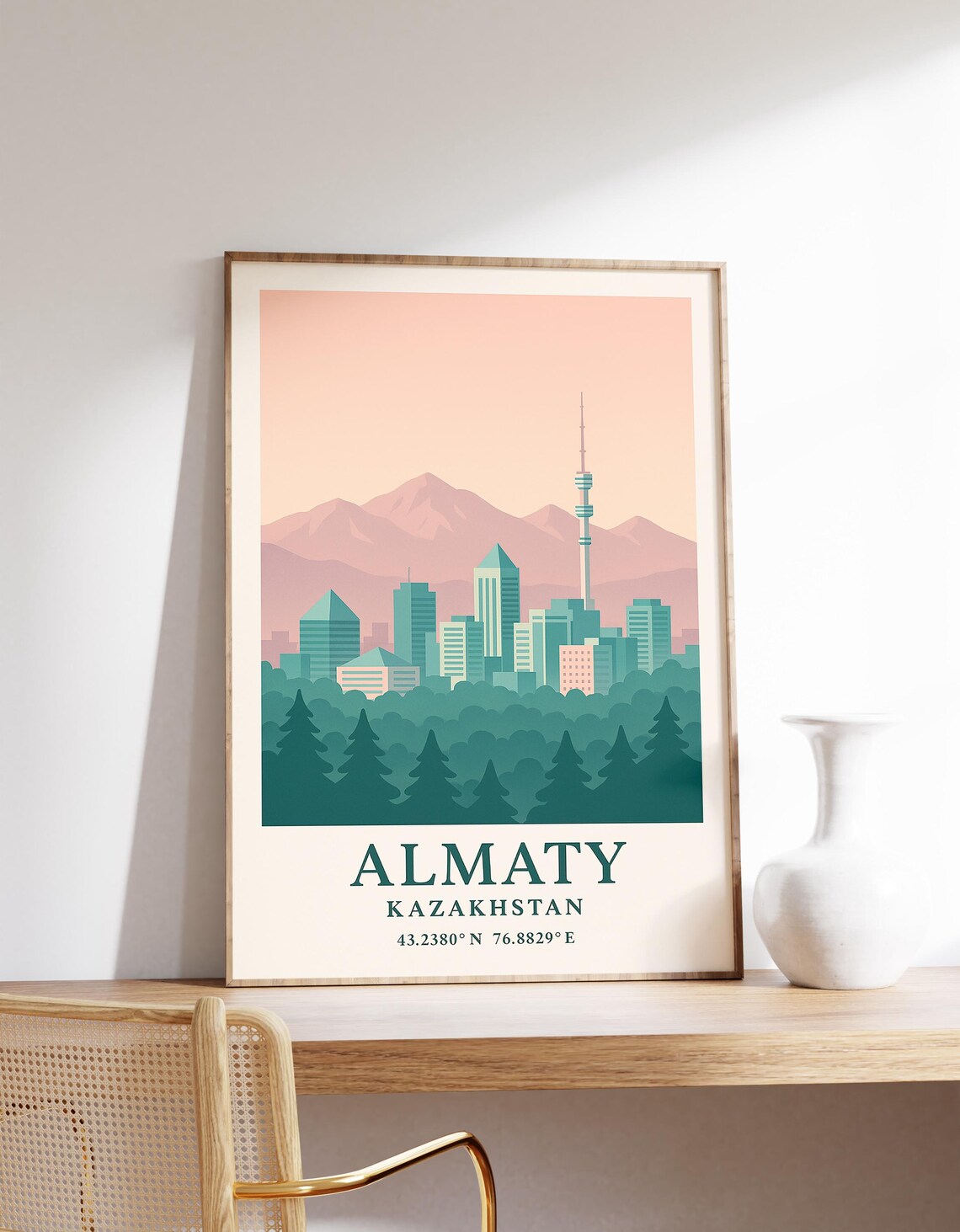 Almaty City Travel Poster, Tien Shan Mountains