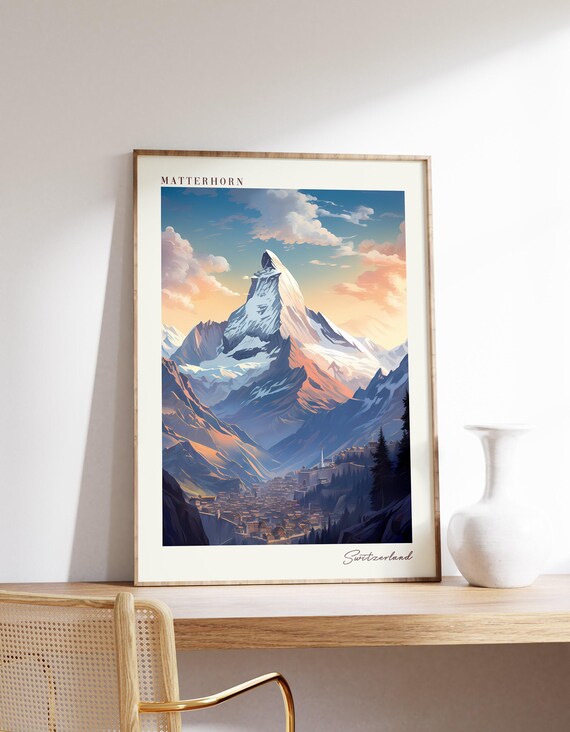 Matterhorn Sunrise Alpine Travel Poster Switzerland Mountain Wall Decor