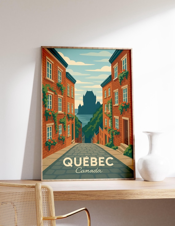 City Poster Canada Travel Print Old Street Wall Art Decor Chteau Frontenac View