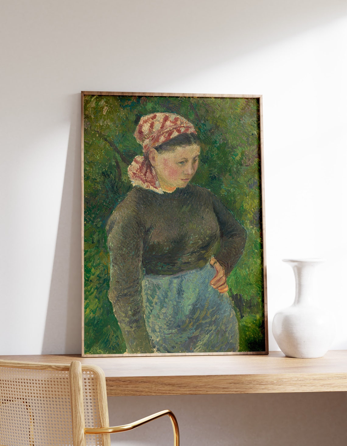 Camille Pissarro Peasant Woman 1880 Vintage Print Female Fine Art Oil Painting Farmhouse Wall Decor Antique Green Poster Gift