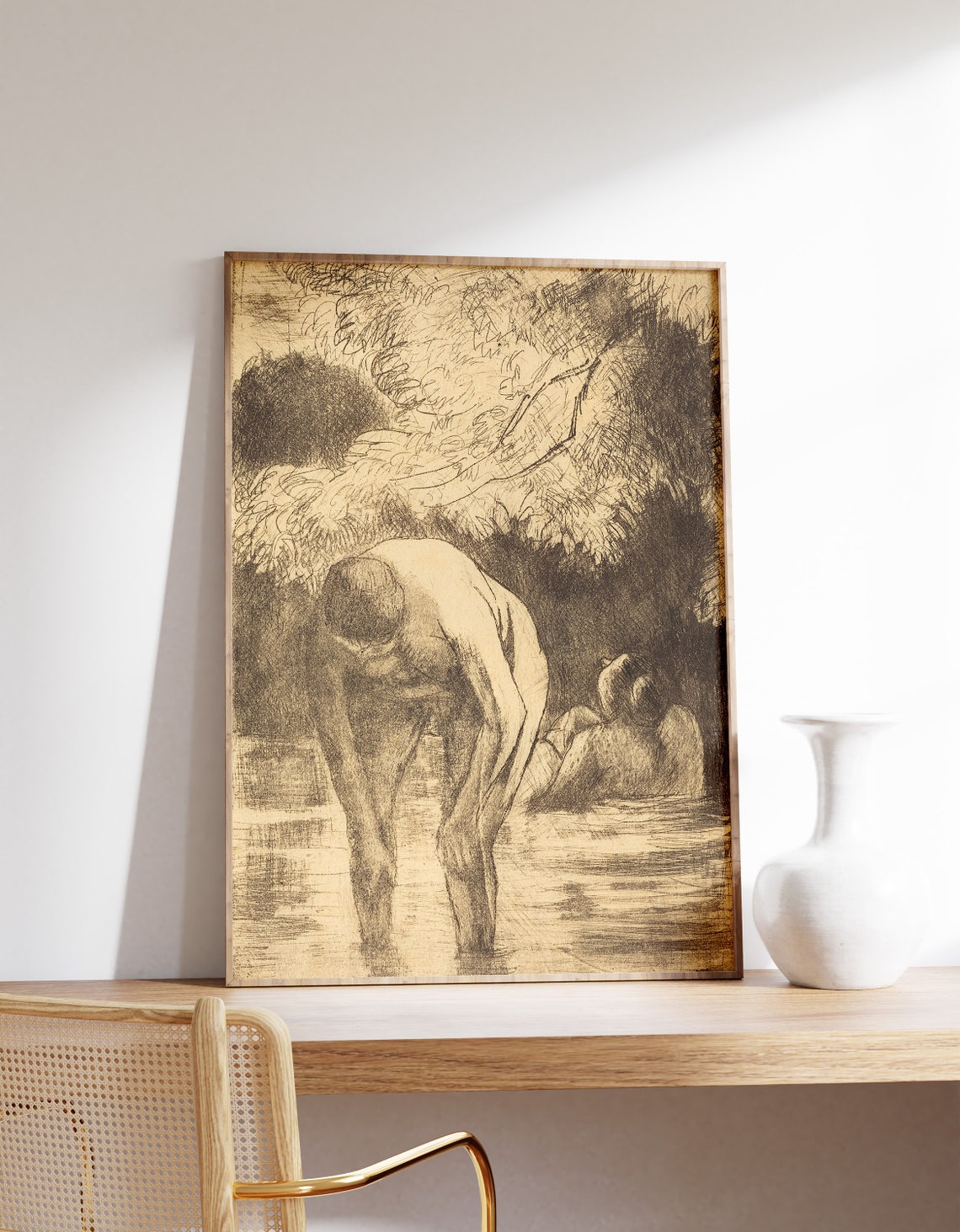 Camille Pissarro Two Women Bathing 1895 Vintage Print Woman Sketch Painting Female Drawing Fine Art Apartment Decor Gift Poster