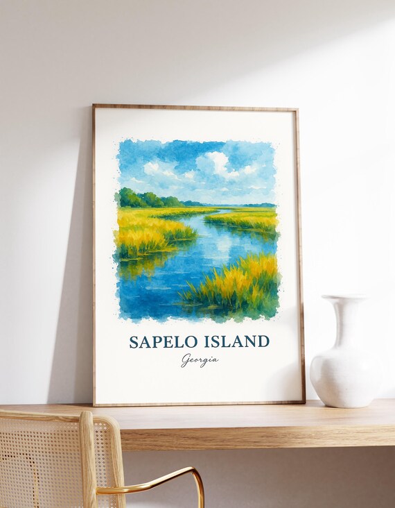 Sapelo Island Georgia Coastal Marsh Watercolor Travel Poster