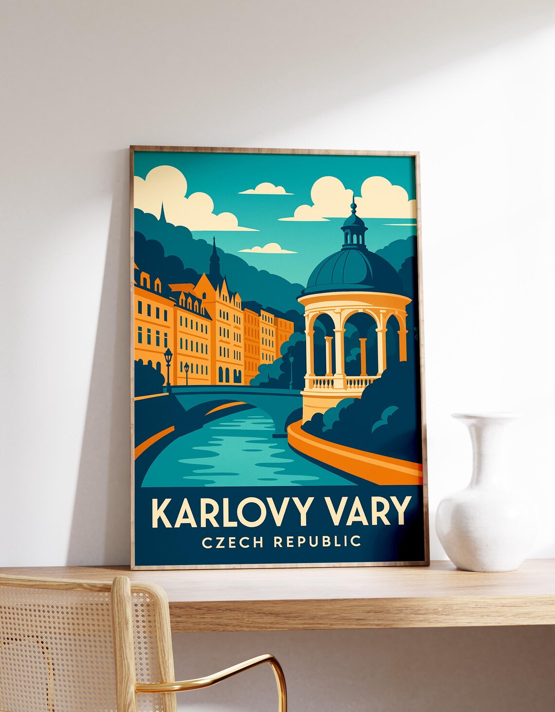 Karlovy Vary Travel Poster, Vintage Style