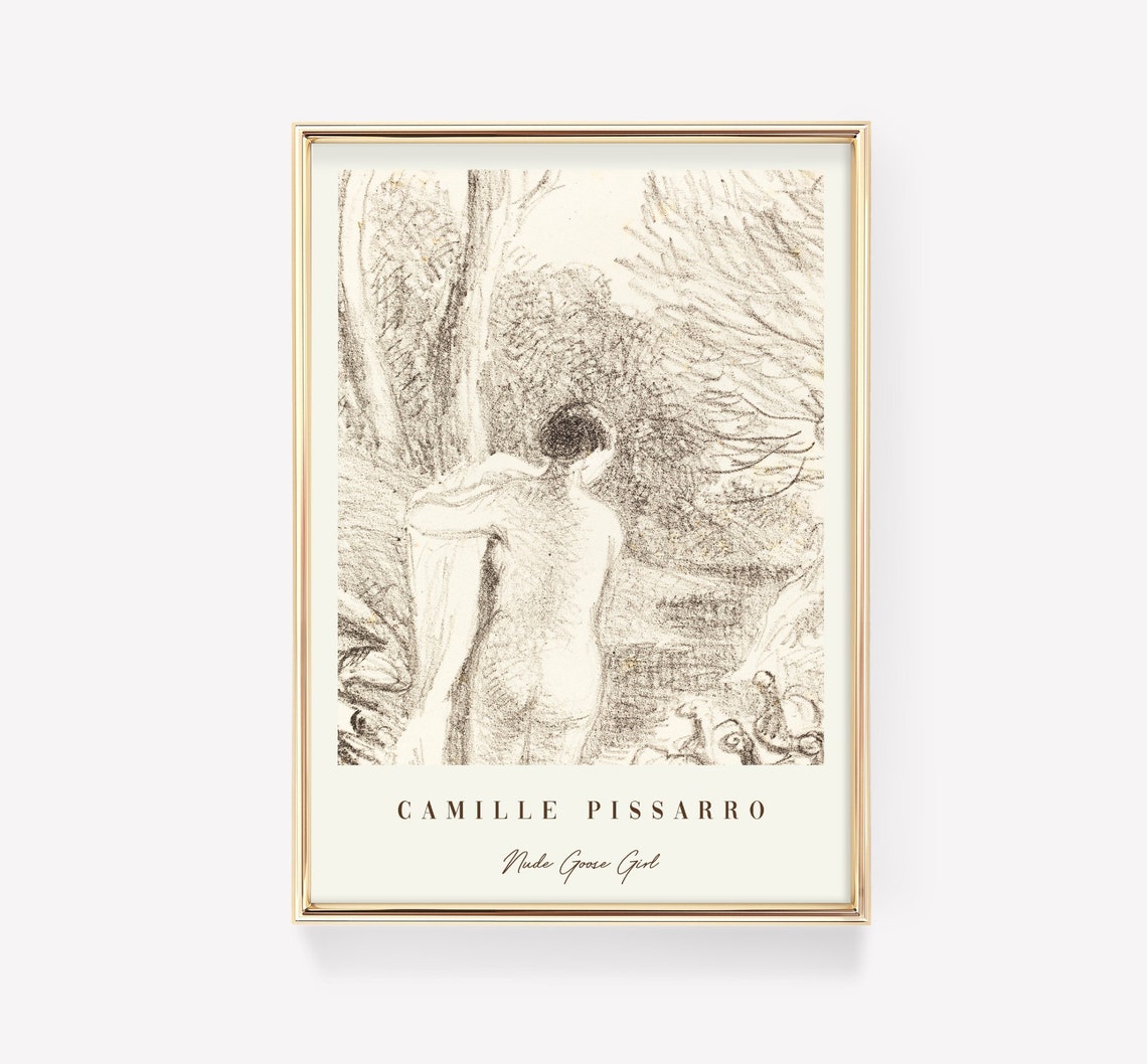 Camille Pissarro Art Print Nude Goose Girl Vintage Mid Century Modern Antique Painting Exhibition Poster