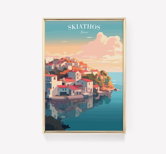 Skiathos Greece Aegean Island Town Harbor Vintage Travel Poster