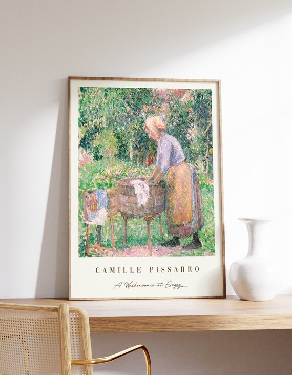 Camille Pissarro A Washerwoman at Eragny Garden Impressionist Poster