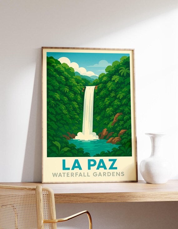 La Paz Waterfall Gardens Costa Rica Jungle Falls Travel Poster