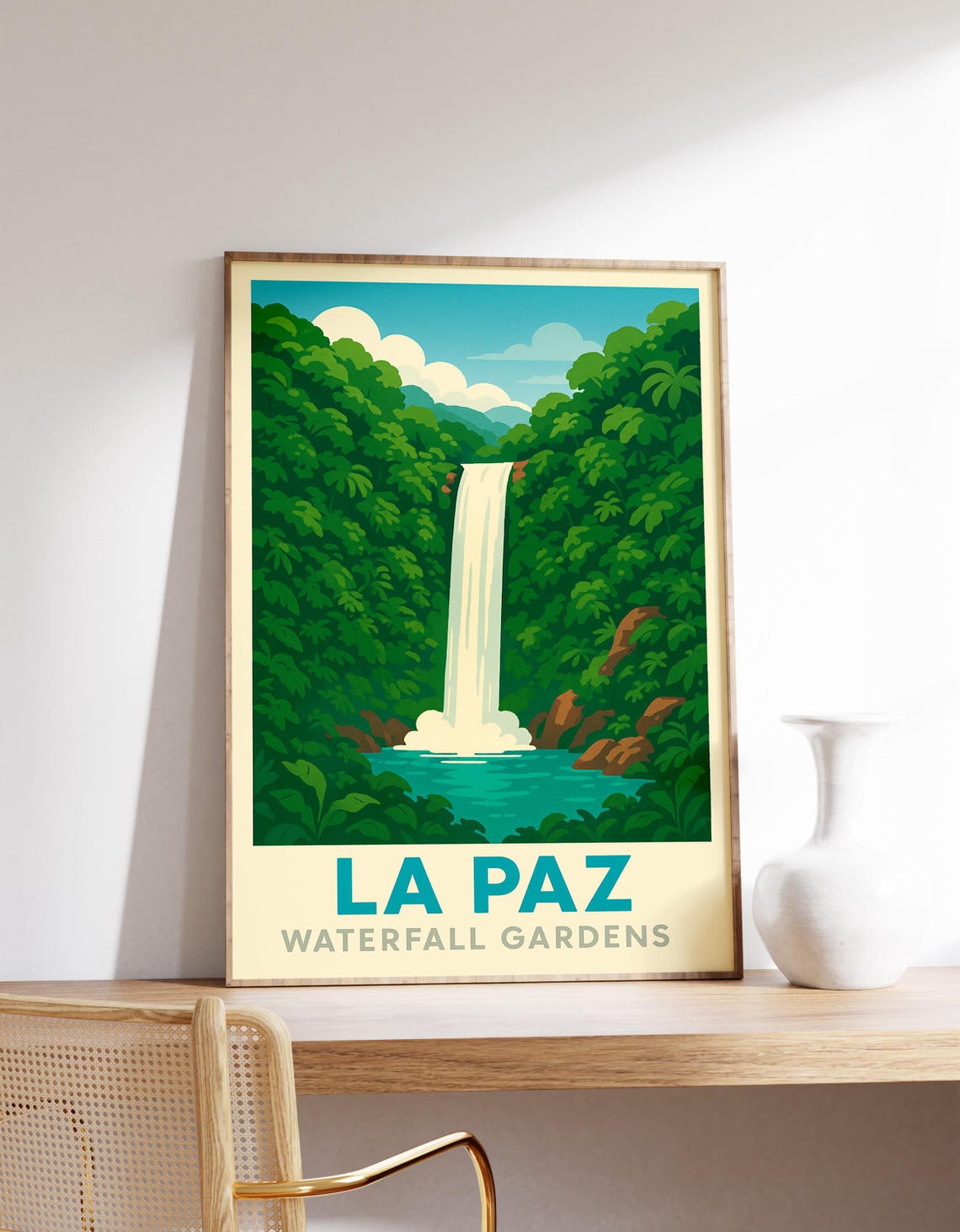 La Paz Waterfall Gardens Costa Rica Jungle Falls Travel Poster