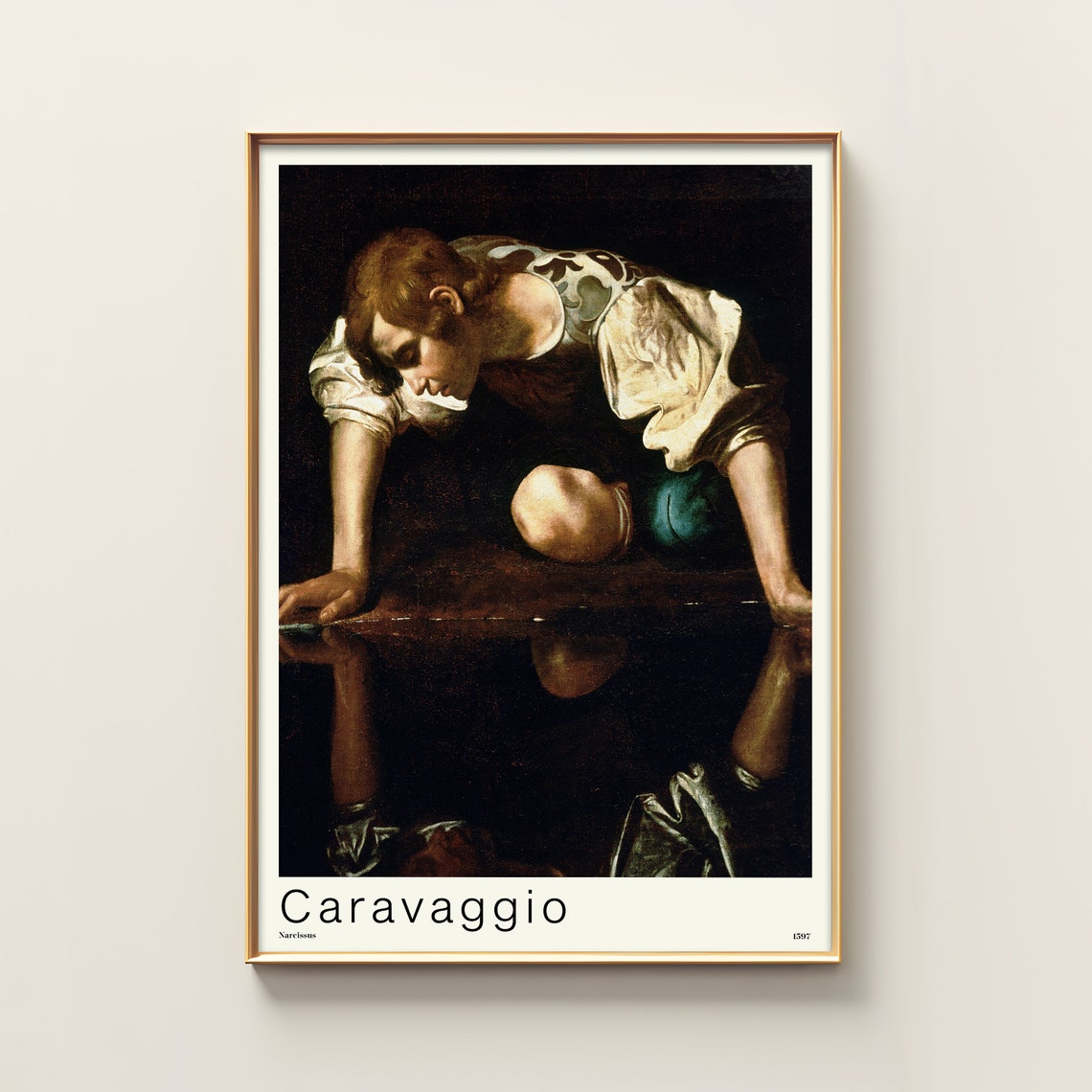 Caravaggio Narcissus Lowercase Caption Soft Light Baroque Poster