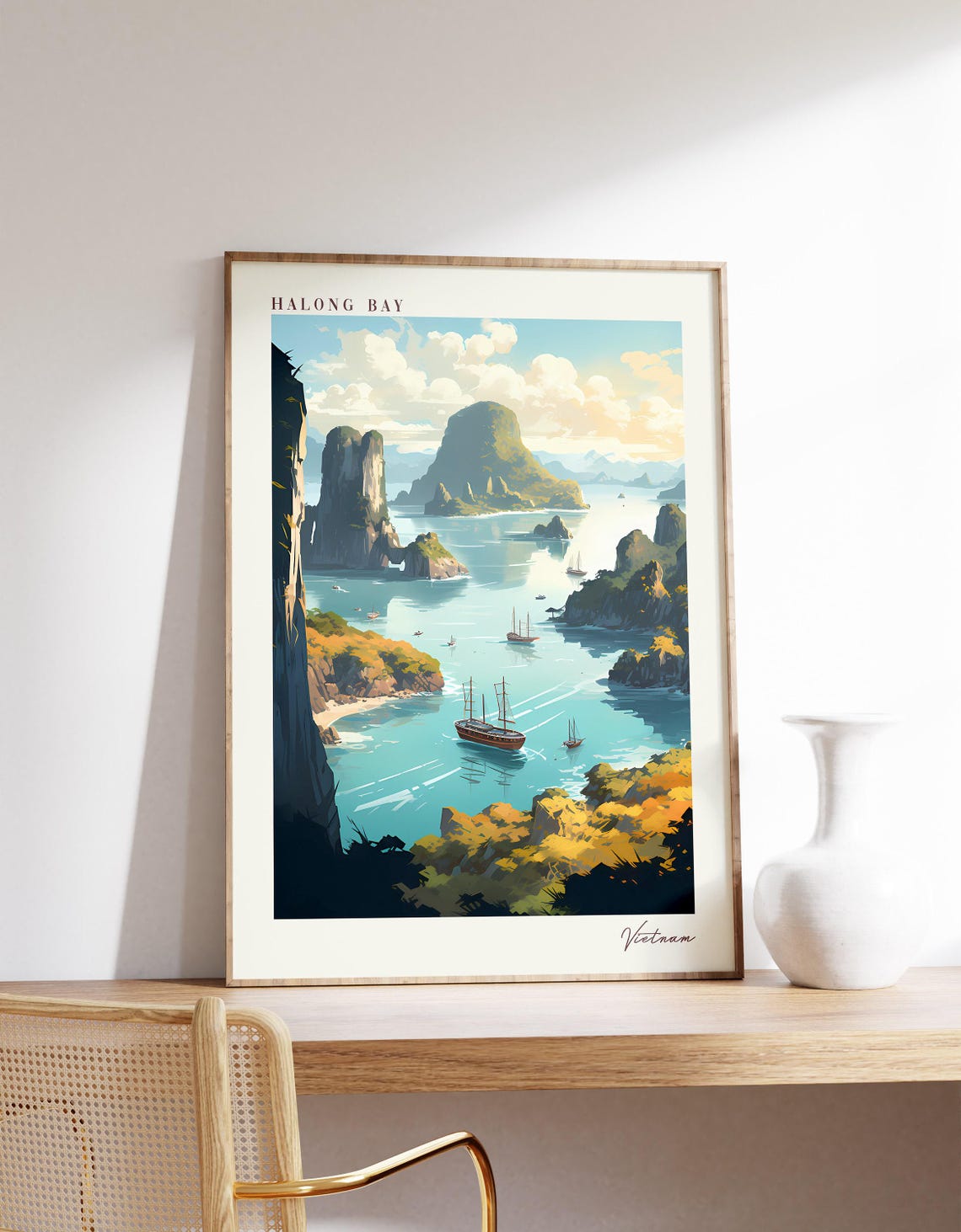 Halong Bay Travel Poster, Vietnam Decor