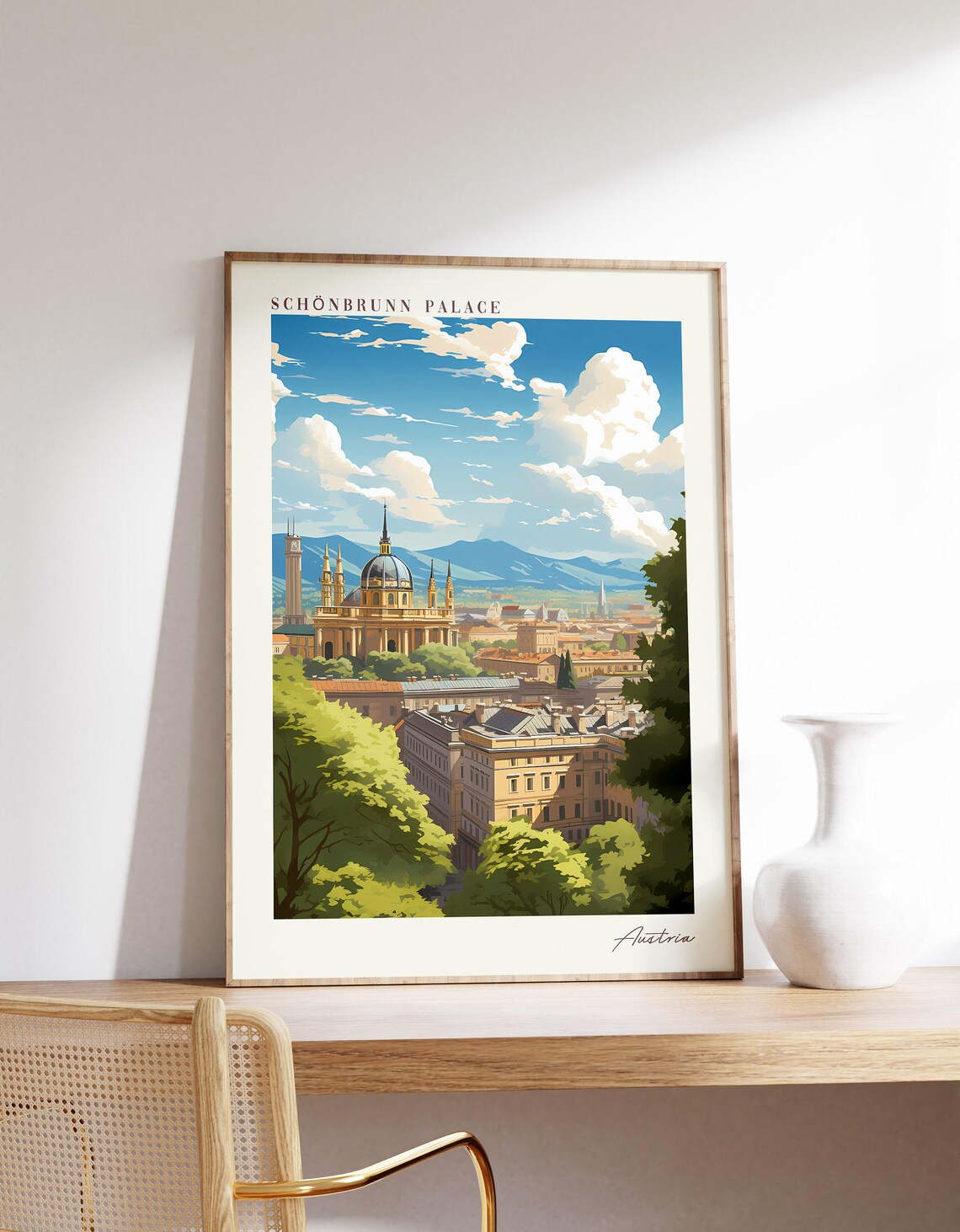 Schonbrunn Palace Austria Baroque Dome City Skyline Travel Poster