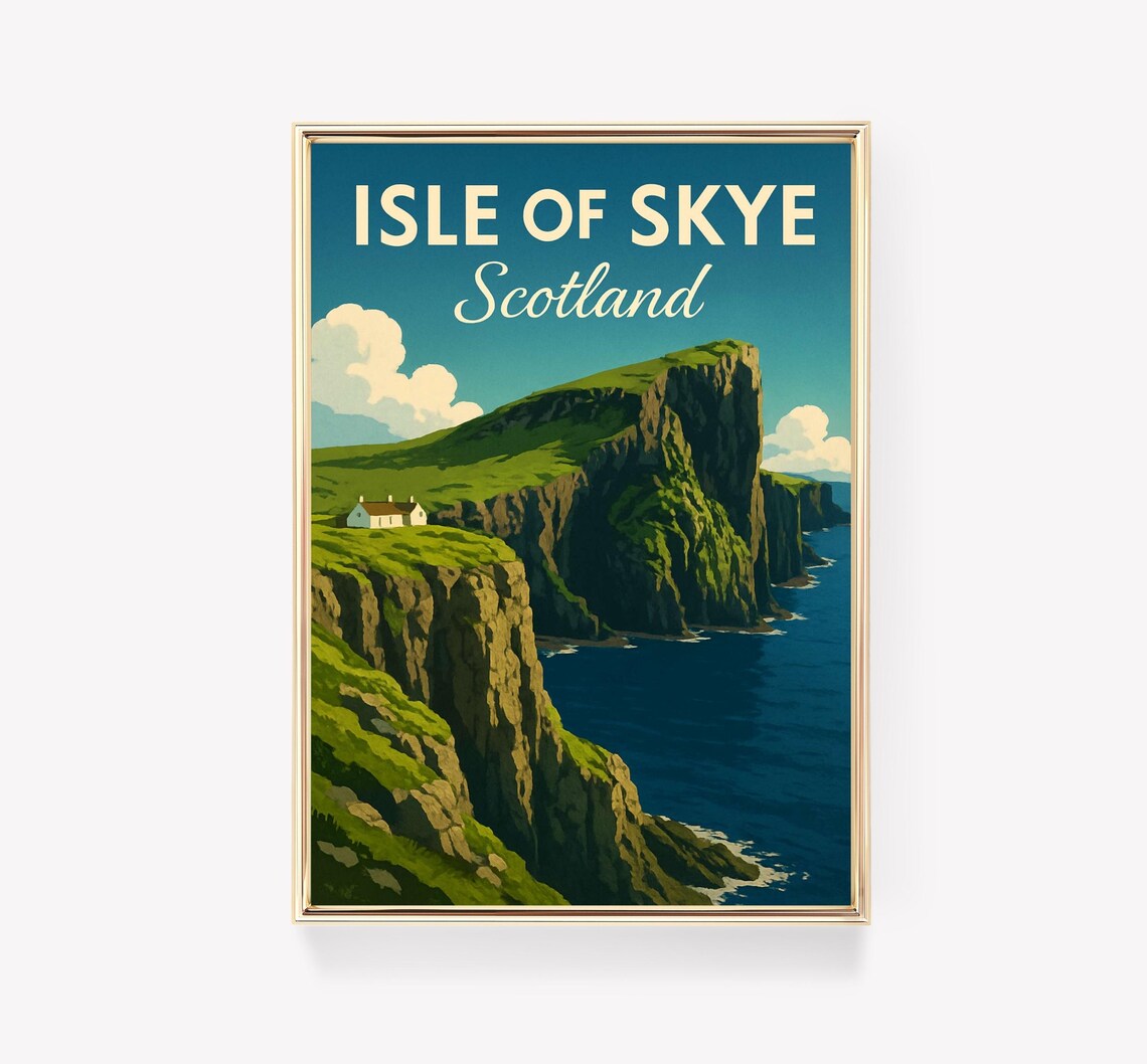 Isle Of Skye Scotland Green Cliffs Vintage Style Travel Poster