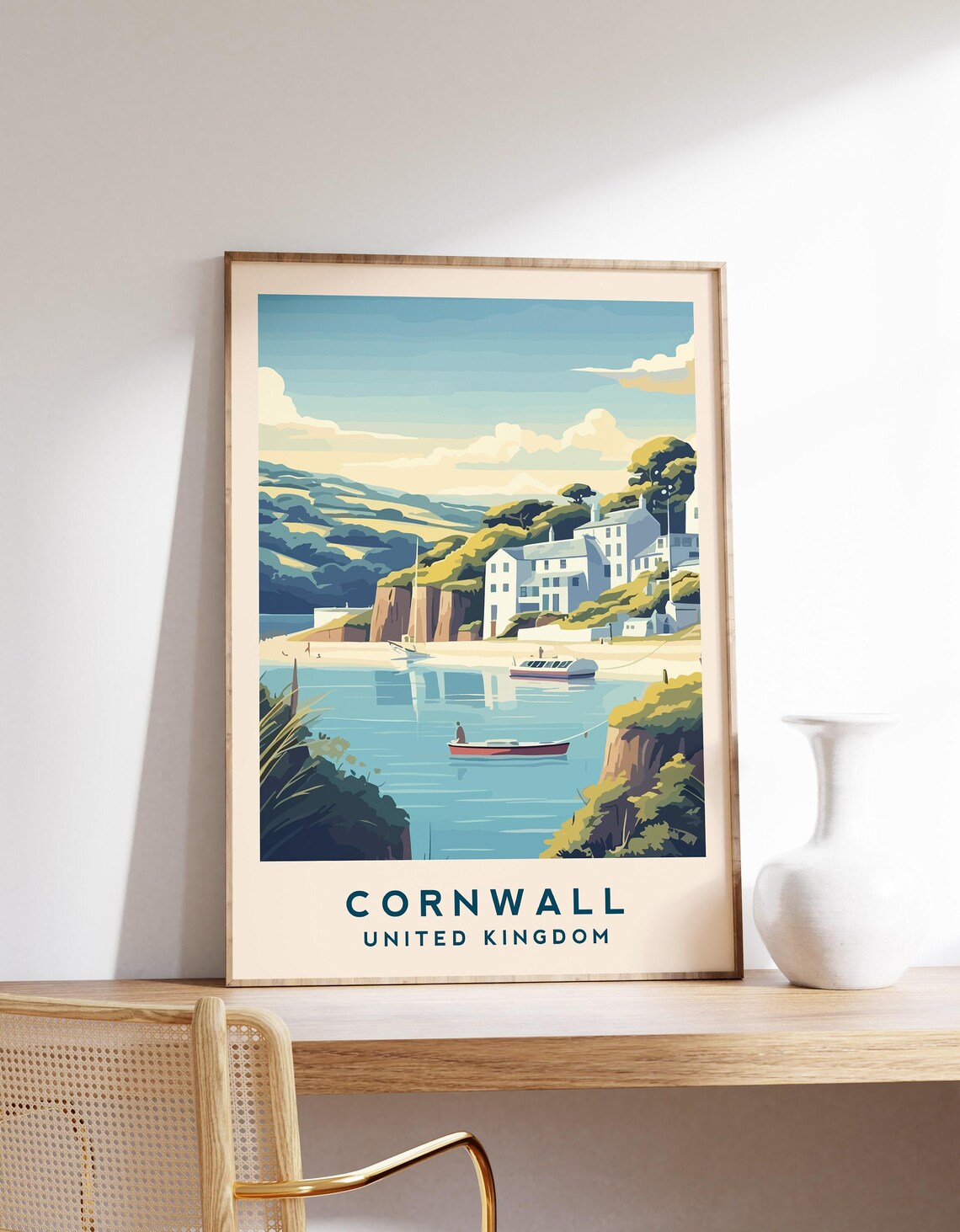 Cornwall Vintage Travel Poster, England Decor Art Print