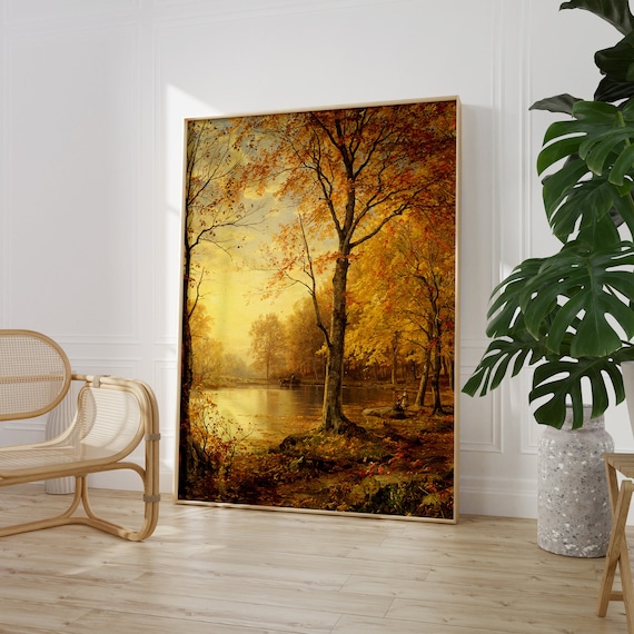 Autumn Oil Painting William Trost Richards Summer 1875 Vintage Lakeside Print Warm Tone Poster Wall Art