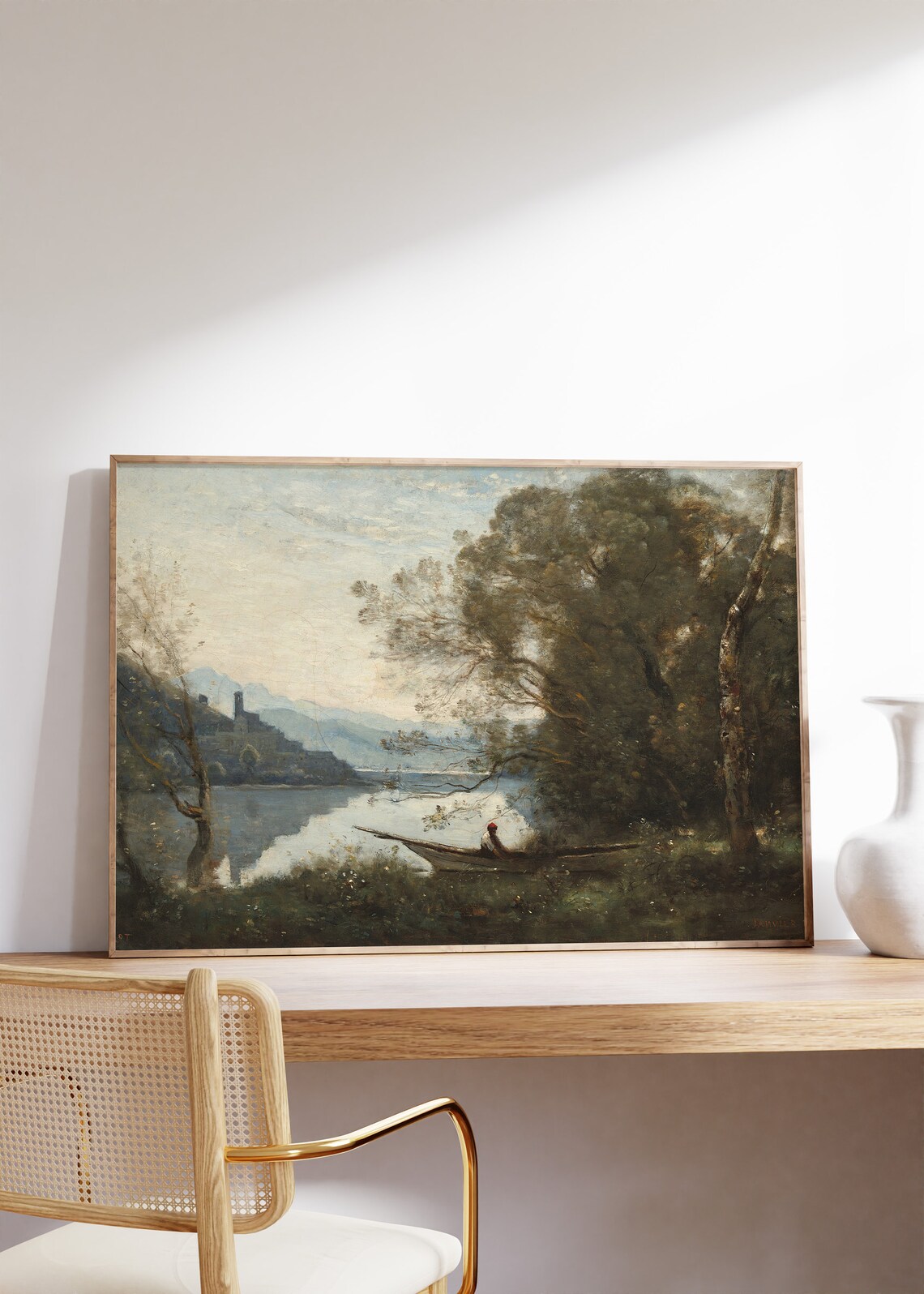 Corot The Moored Boatman Souvenir of an Italian Lake 1861 Poster