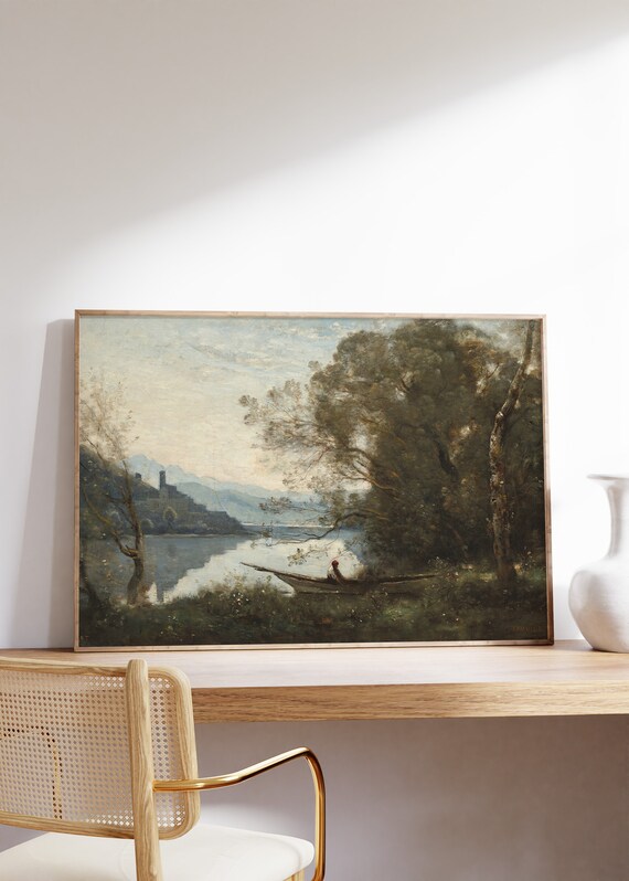 Corot The Moored Boatman Souvenir of an Italian Lake 1861 Poster