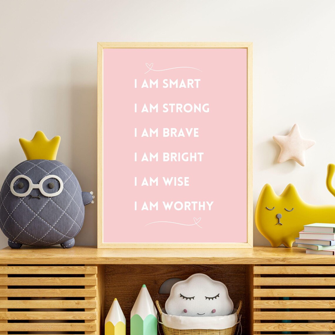I Am Smart Strong Brave Affirmation Soft Blush Pink Quote Poster - Image 2