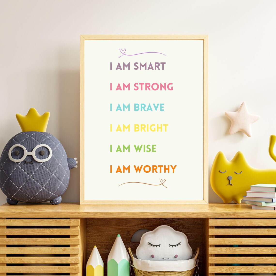 I Am Smart Strong Brave Rainbow Colors Affirmation Quote Poster - Image 2