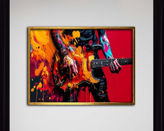 Electric Guitar Canvas Wall Art Colorful Musician Decor For Music Room Vibrant Rock Poster Ready To Hang Artwork