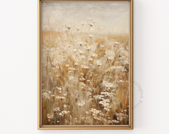 Golden Spring Wildflower Meadow Daisy Field Oil Painting Poster