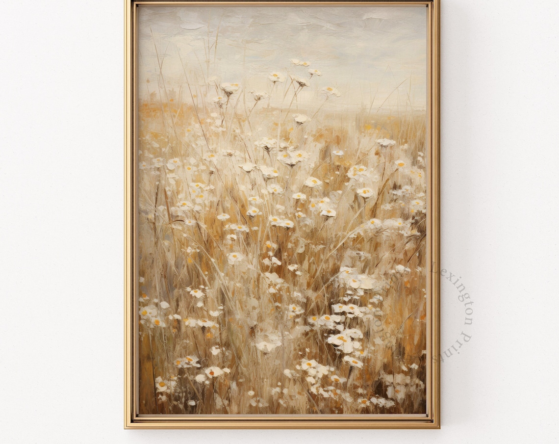 Golden Spring Wildflower Meadow Daisy Field Oil Painting Poster