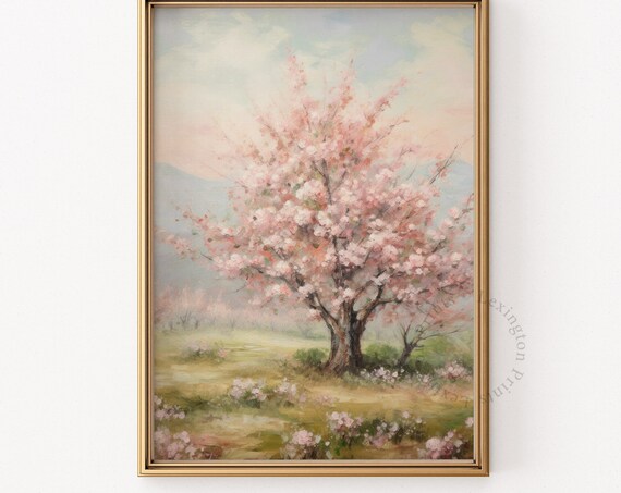 Spring Cherry Blossom Tree Vintage Floral Meadow Painting Poster