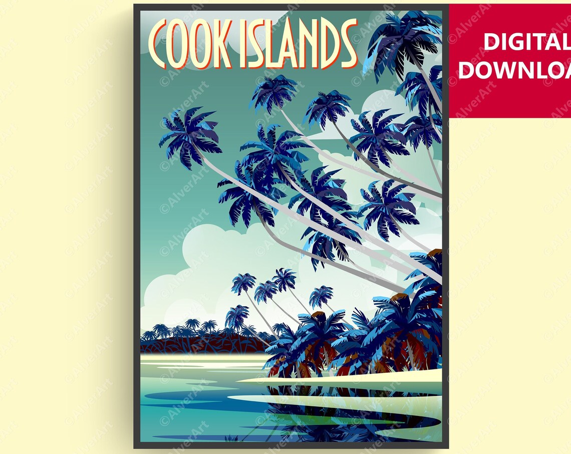 Cook Islands Tropical Palm Trees Turquoise Lagoon Scene Poster