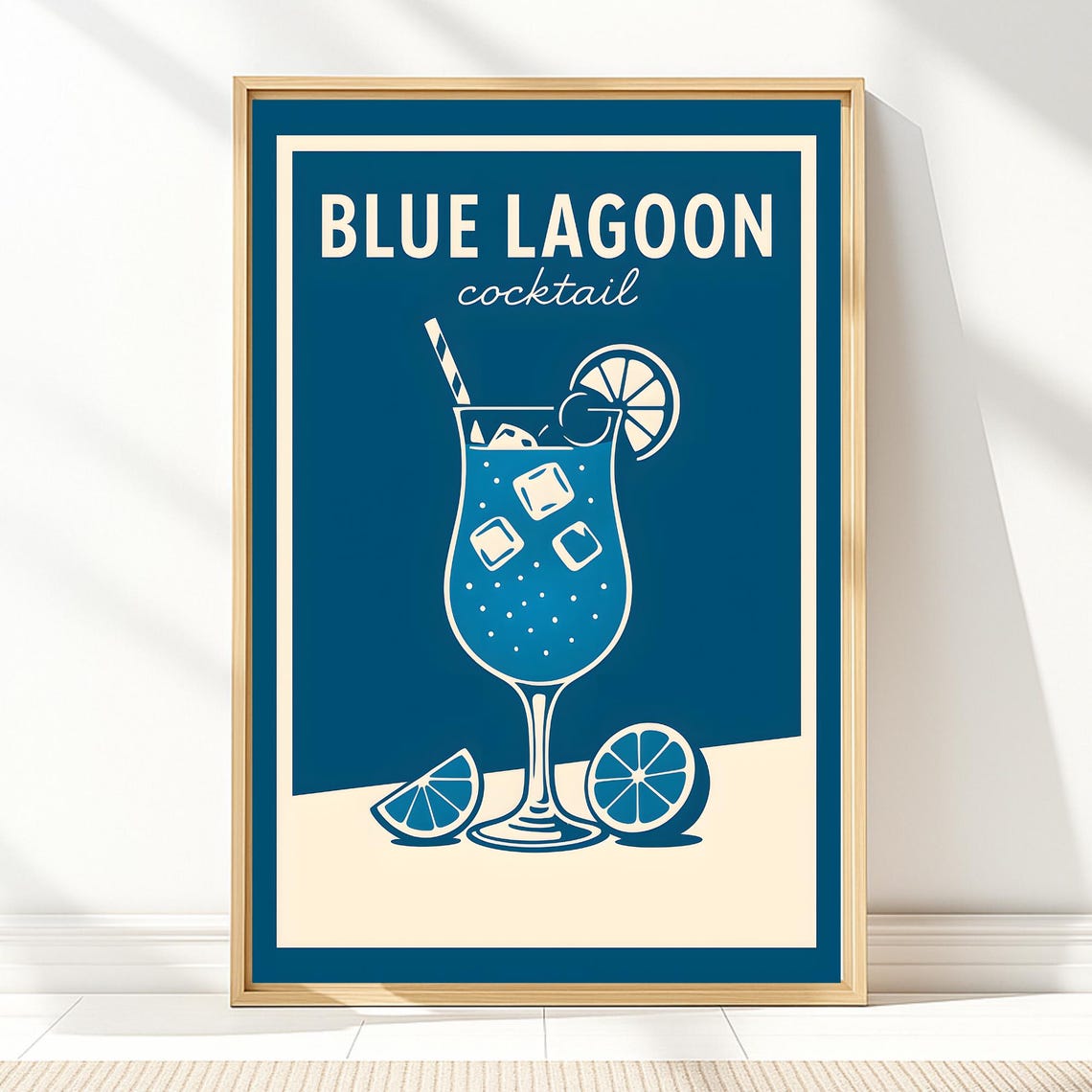 Tropical Blue Lagoon Cocktail Navy Retro Drink Bar Decor Poster