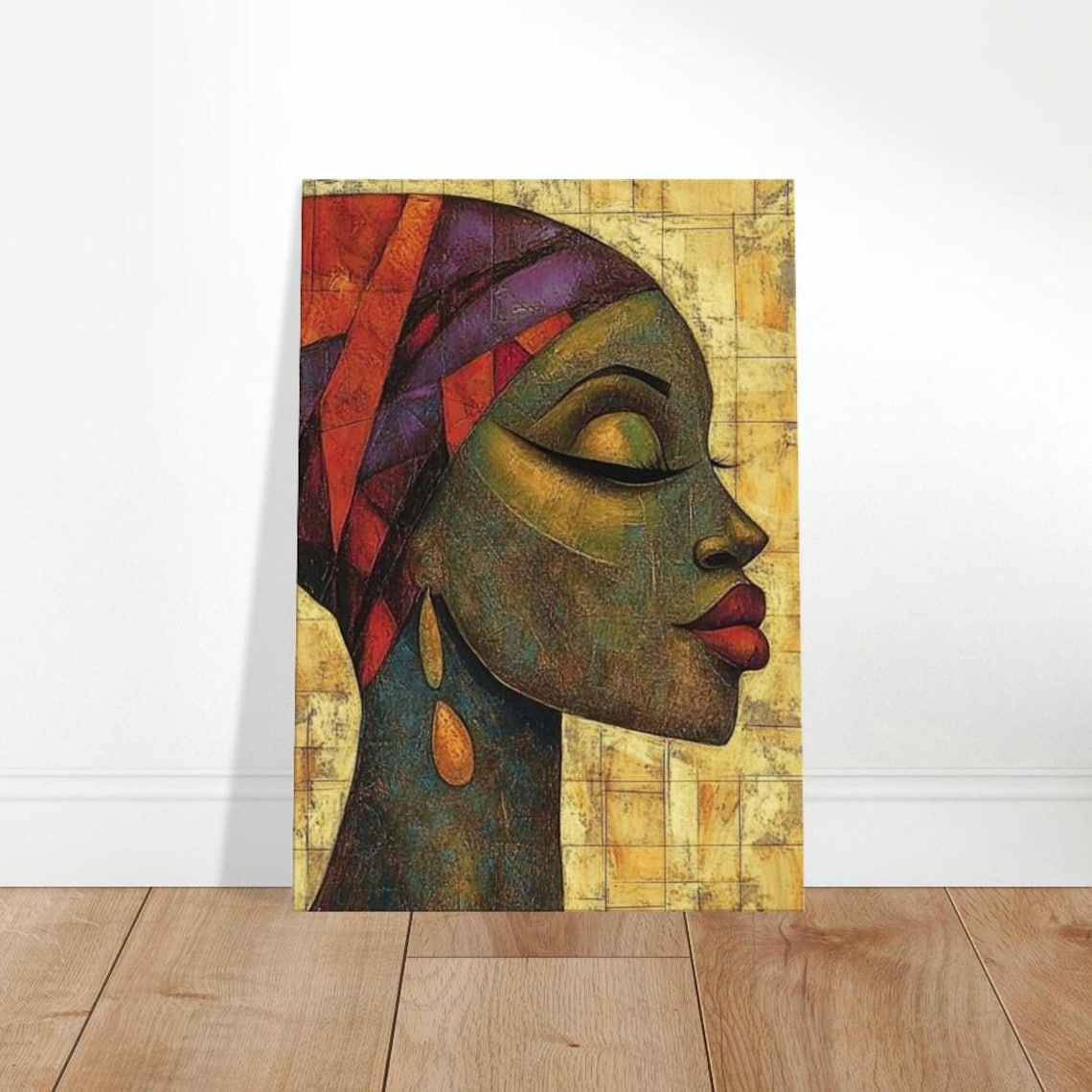 Abstract Woman Profile Purple Headwrap Geometric Gold Portrait Poster