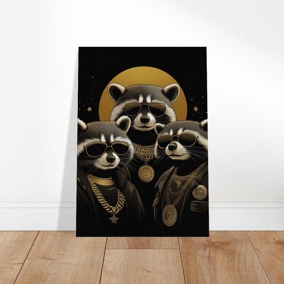 Raccoon Gang Canvas Art Funny Animal Fashion Print