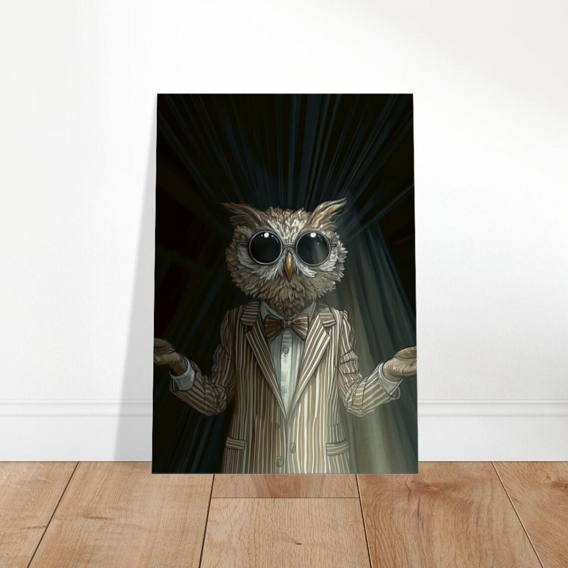 Dapper Owl Pinstripe Suit Sunglasses Funny Animal Portrait Poster
