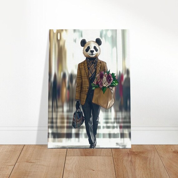 Panda In Plaid Suit Canvas Print Animals Fashion Week