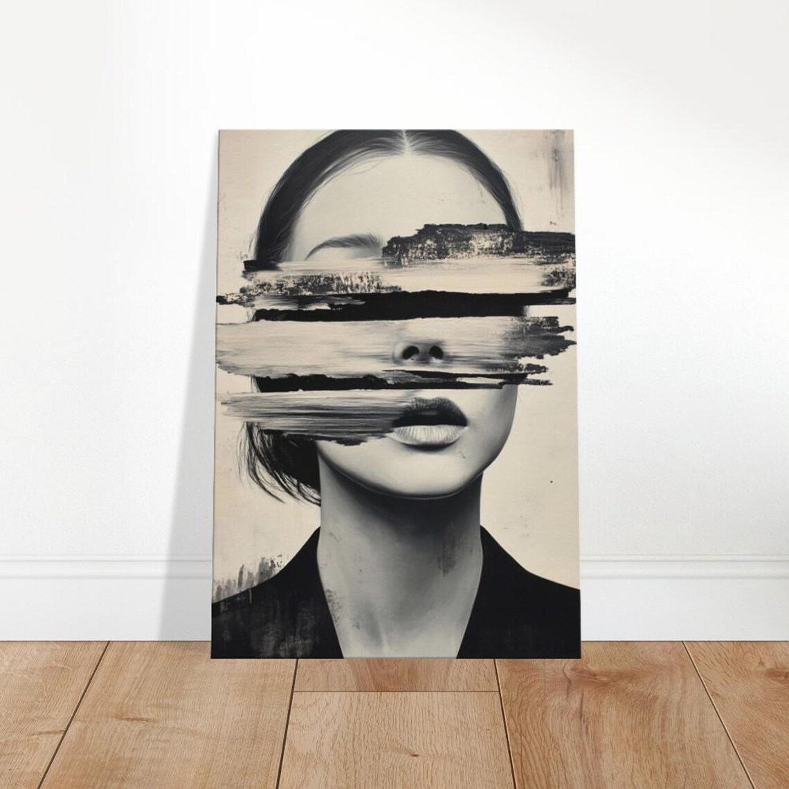 Abstract Hidden Identity Black White Modern Portrait Wall Art
