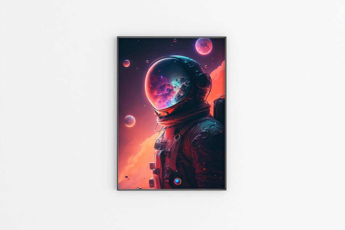 Astronaut Profile Glass Helmet Reflecting Pink Nebula Space Poster - Image 2