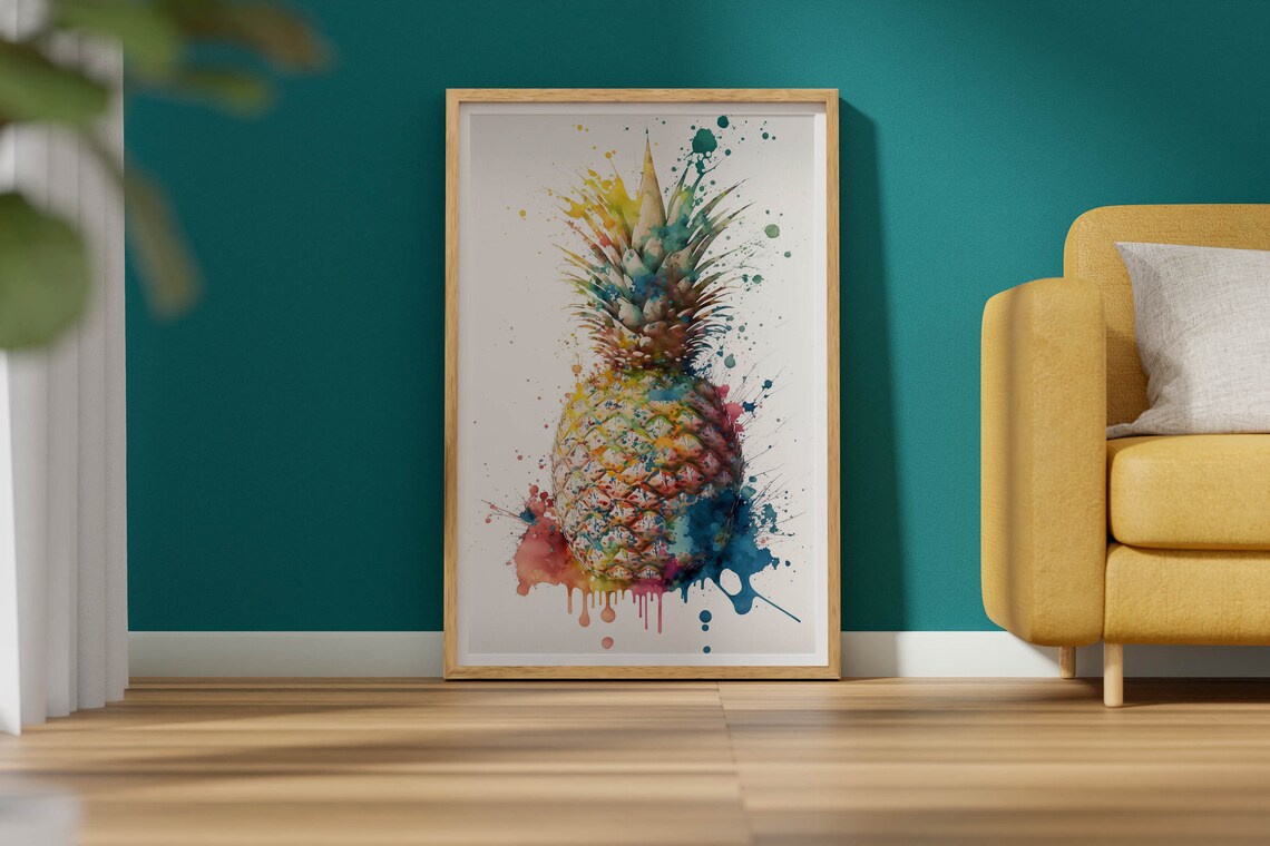 Watercolor Pineapple Poster With Colorful Paint Splash Tropical Art - Image 2
