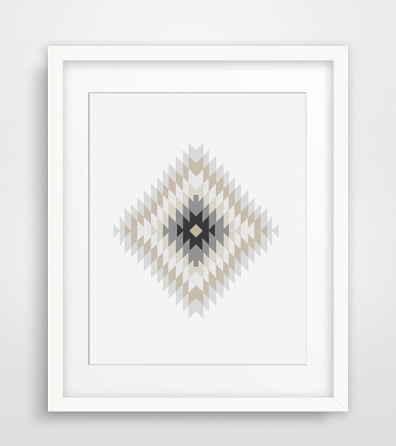 Aztec Wall Print Modern Home Decor Geometric Monochrome Wall Prints Grey Taupe Prints Native Art Signs Black White