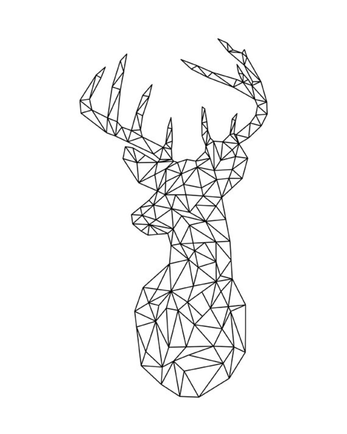 Geometric Deer Head Low Poly Line Art Black White Scandinavian Wall Poster