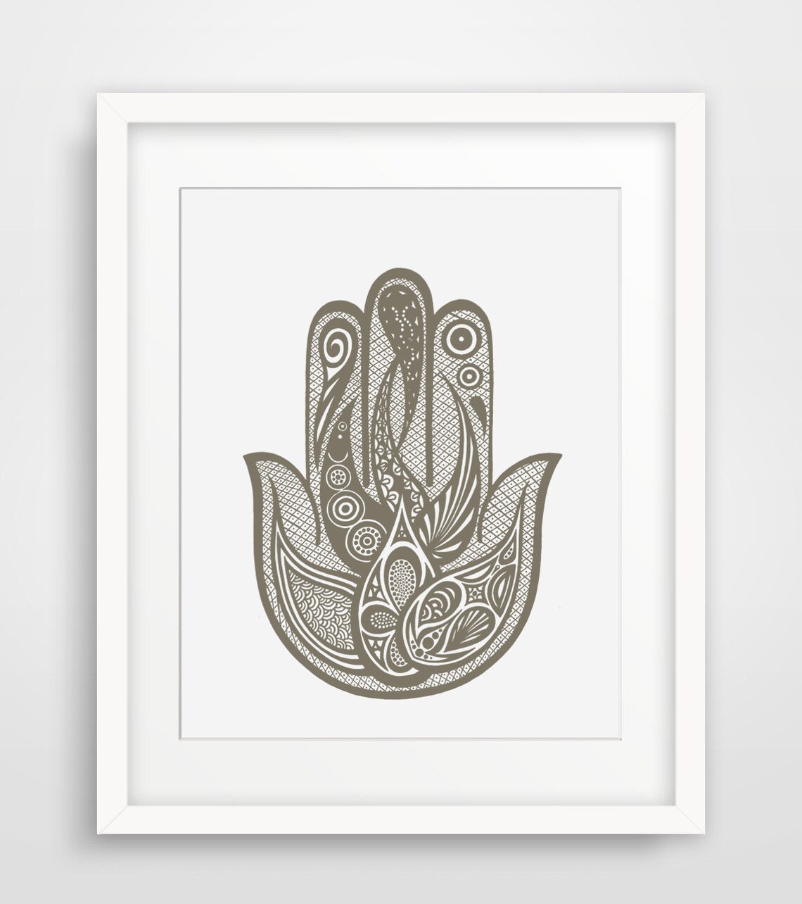Beige Zentangle Hamsa Hand Mandala Boho Zen Spiritual Wall Art Poster - Image 2