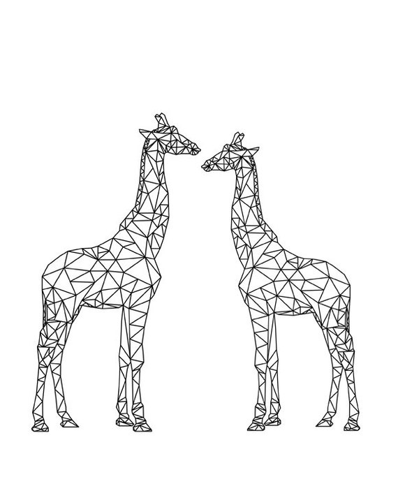 Giraffes In Love Geometric Print Origami Modern Home Decor Black And White Geometric Animal Scandinavian Poster Couple In Love Poster