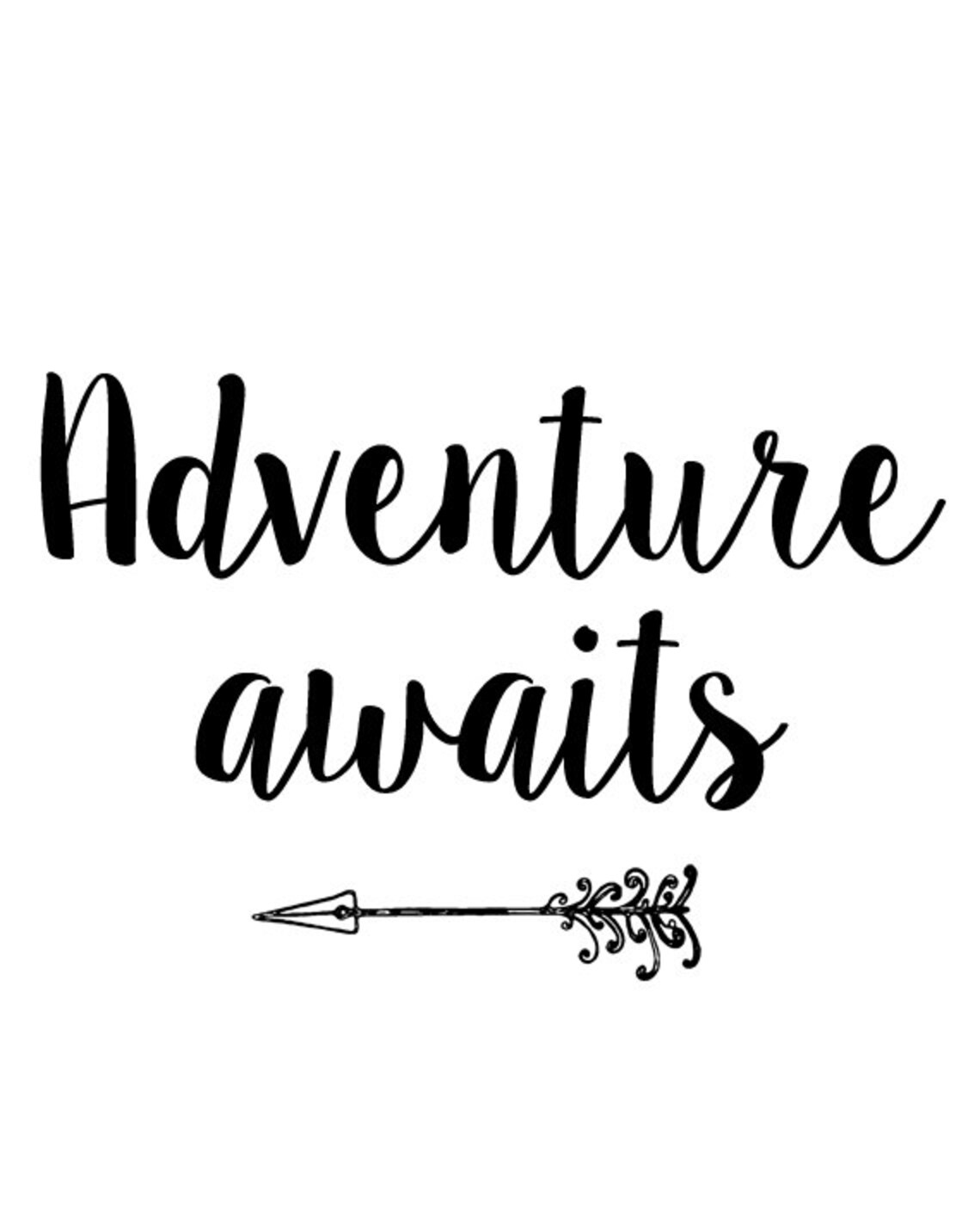 Adventure Awaits Calligraphy Arrow Black White Minimalist Quote Wall Art - Image 2